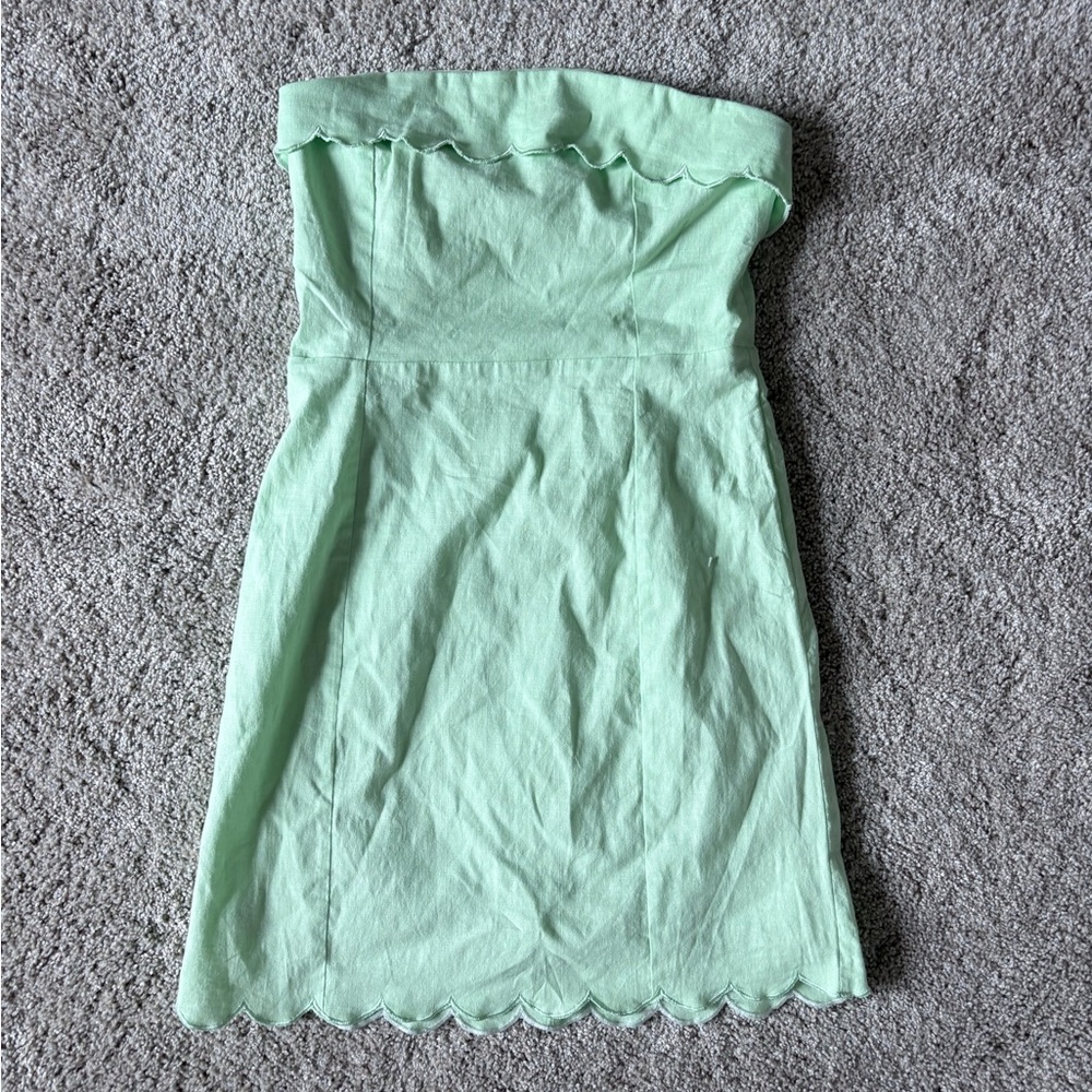 MARBLE Strapless Scallop Trim Mini Dress in Mint